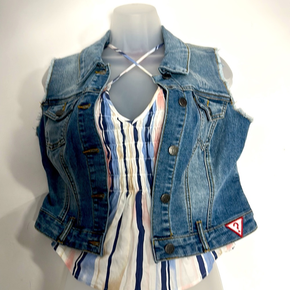 GUESS DENIM DESTROYED STRETCHY VEST MEDIUM